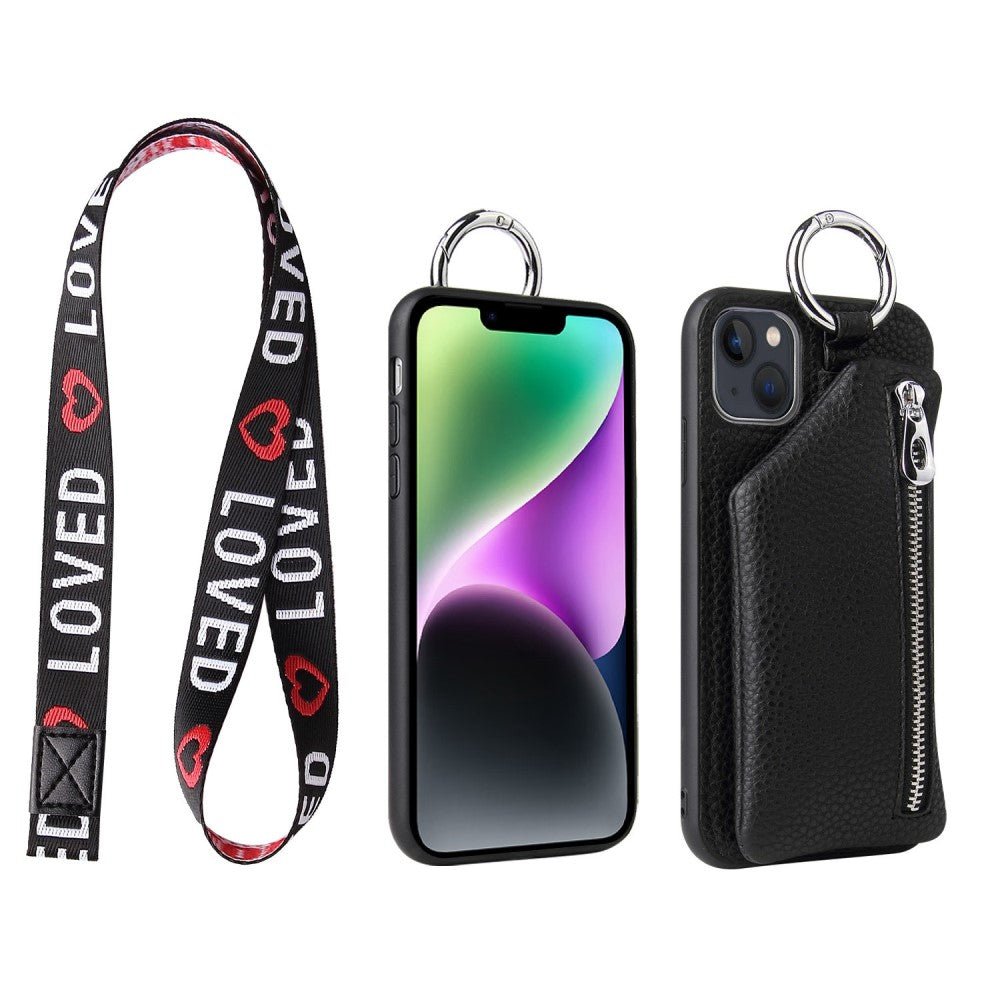 iPhone 14 Plus läderfodral med dragkedjeficka